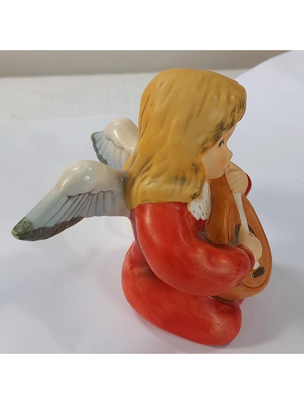 Vintage Goebel Weihnacht angel girl candle holder red Mandolin 42-077 figurine